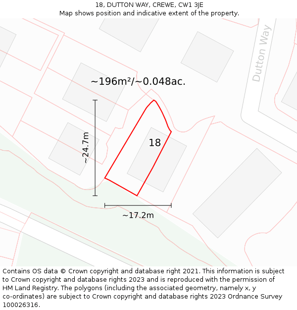 18, DUTTON WAY, CREWE, CW1 3JE: Plot and title map