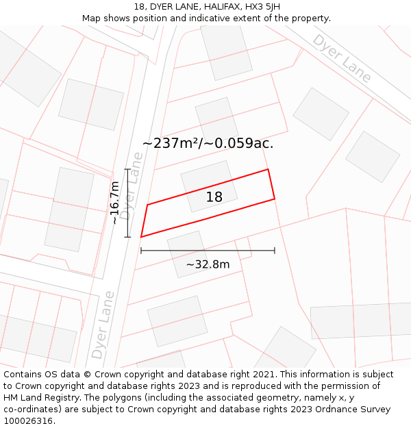 18, DYER LANE, HALIFAX, HX3 5JH: Plot and title map