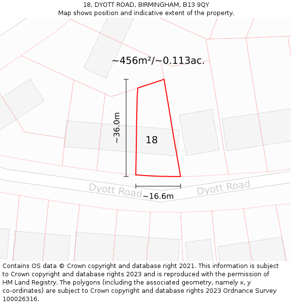 18, DYOTT ROAD, BIRMINGHAM, B13 9QY: Plot and title map