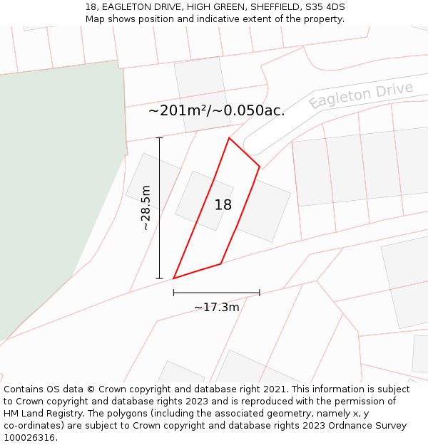 18, EAGLETON DRIVE, HIGH GREEN, SHEFFIELD, S35 4DS: Plot and title map