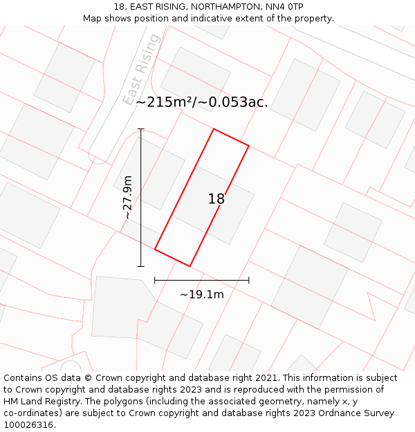 18, EAST RISING, NORTHAMPTON, NN4 0TP: Plot and title map