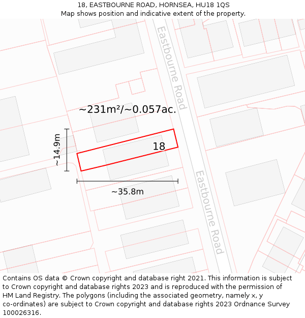 18, EASTBOURNE ROAD, HORNSEA, HU18 1QS: Plot and title map