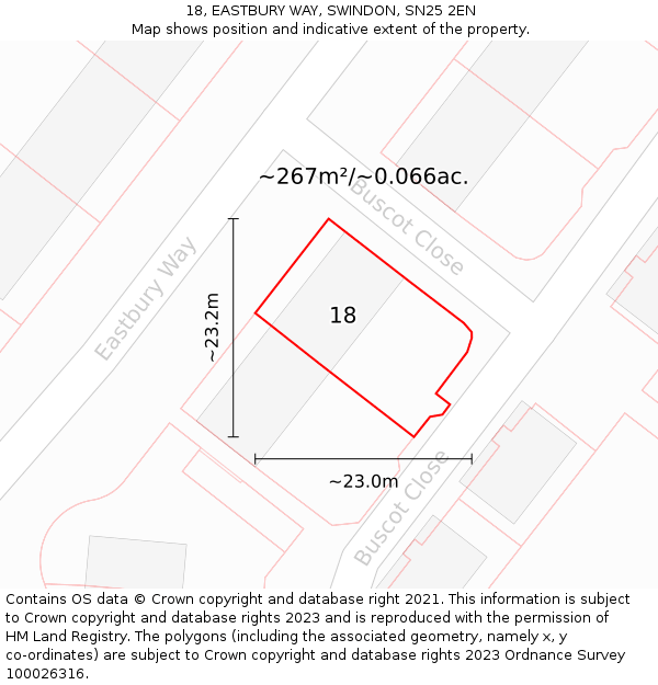 18, EASTBURY WAY, SWINDON, SN25 2EN: Plot and title map