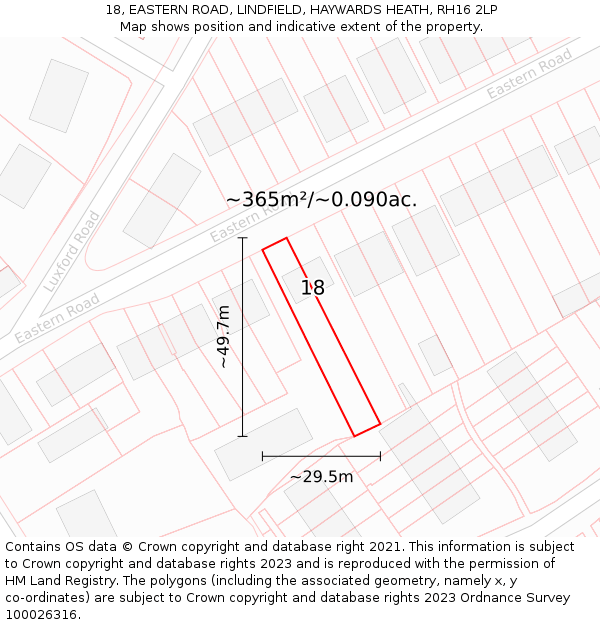 18, EASTERN ROAD, LINDFIELD, HAYWARDS HEATH, RH16 2LP: Plot and title map