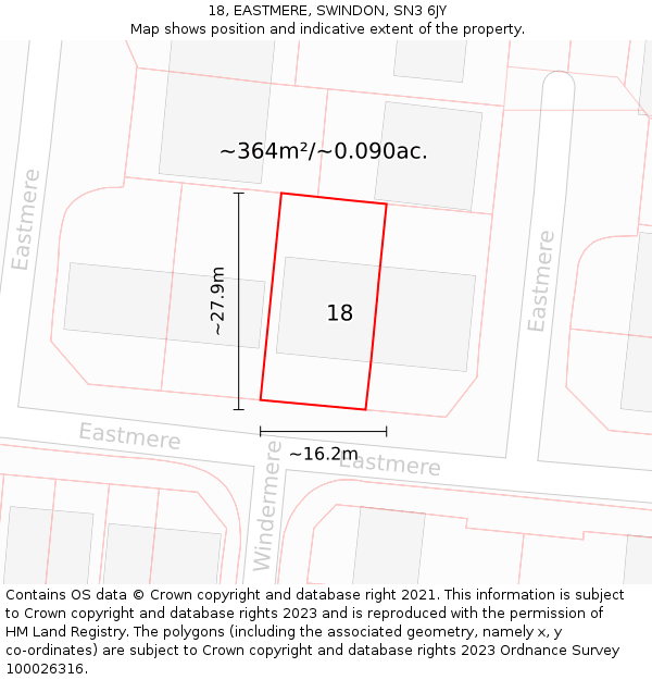 18, EASTMERE, SWINDON, SN3 6JY: Plot and title map