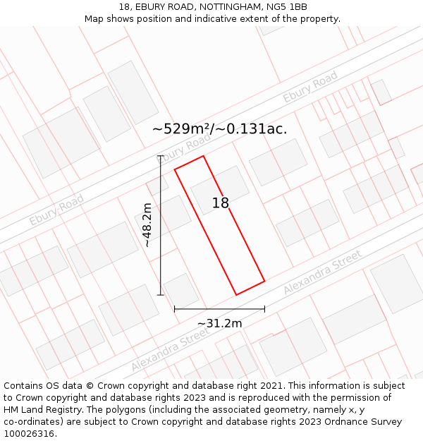 18, EBURY ROAD, NOTTINGHAM, NG5 1BB: Plot and title map