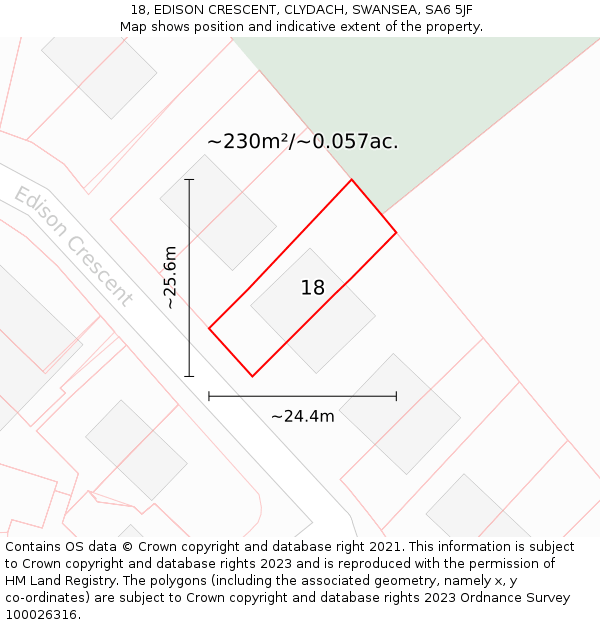 18, EDISON CRESCENT, CLYDACH, SWANSEA, SA6 5JF: Plot and title map