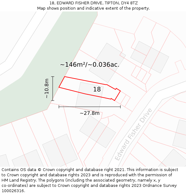 18, EDWARD FISHER DRIVE, TIPTON, DY4 8TZ: Plot and title map