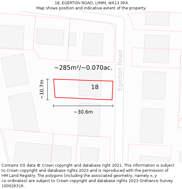 18, EGERTON ROAD, LYMM, WA13 0PA: Plot and title map