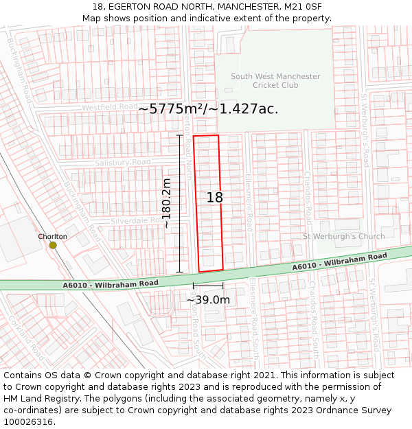 18, EGERTON ROAD NORTH, MANCHESTER, M21 0SF: Plot and title map