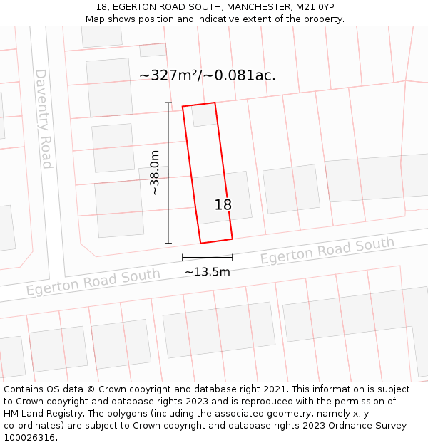 18, EGERTON ROAD SOUTH, MANCHESTER, M21 0YP: Plot and title map