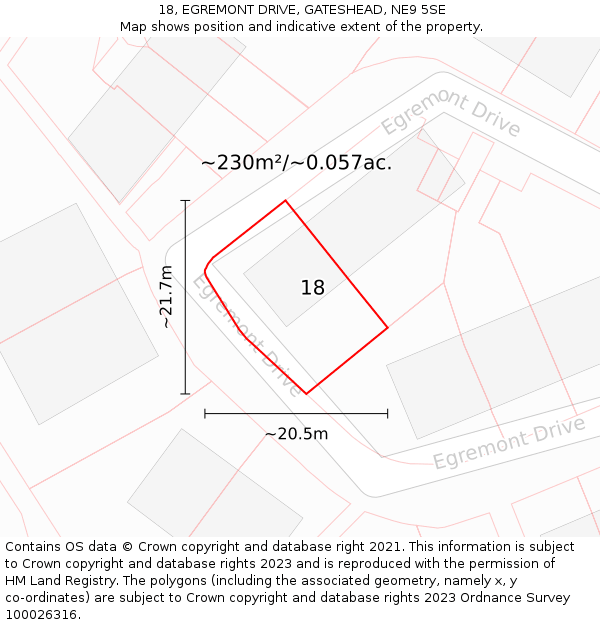 18, EGREMONT DRIVE, GATESHEAD, NE9 5SE: Plot and title map