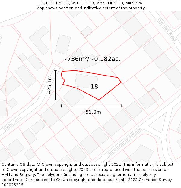 18, EIGHT ACRE, WHITEFIELD, MANCHESTER, M45 7LW: Plot and title map