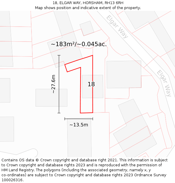 18, ELGAR WAY, HORSHAM, RH13 6RH: Plot and title map