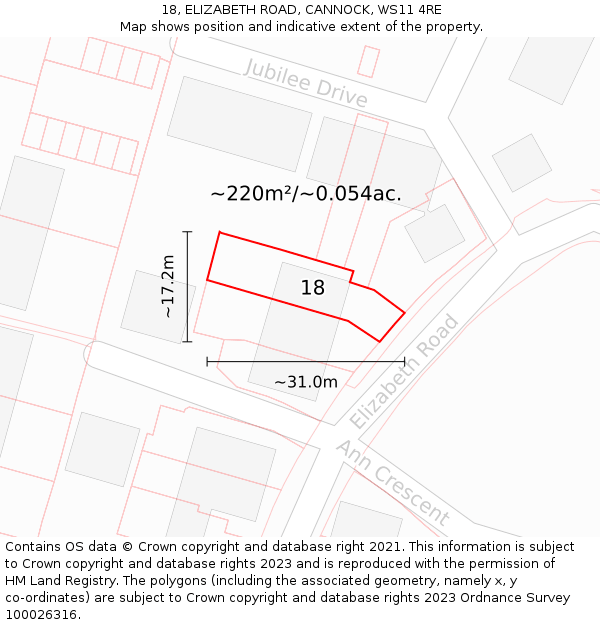 18, ELIZABETH ROAD, CANNOCK, WS11 4RE: Plot and title map