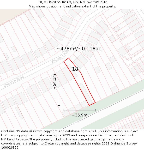18, ELLINGTON ROAD, HOUNSLOW, TW3 4HY: Plot and title map
