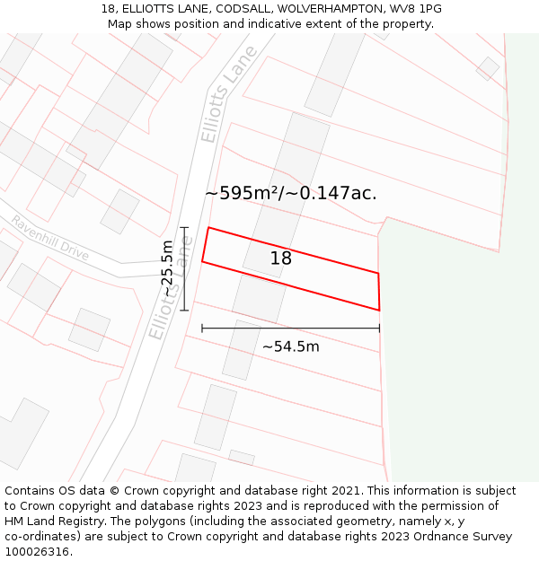 18, ELLIOTTS LANE, CODSALL, WOLVERHAMPTON, WV8 1PG: Plot and title map