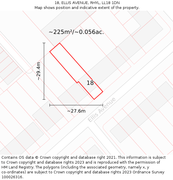 18, ELLIS AVENUE, RHYL, LL18 1DN: Plot and title map