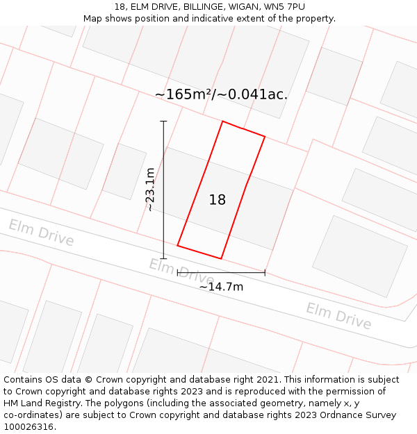 18, ELM DRIVE, BILLINGE, WIGAN, WN5 7PU: Plot and title map