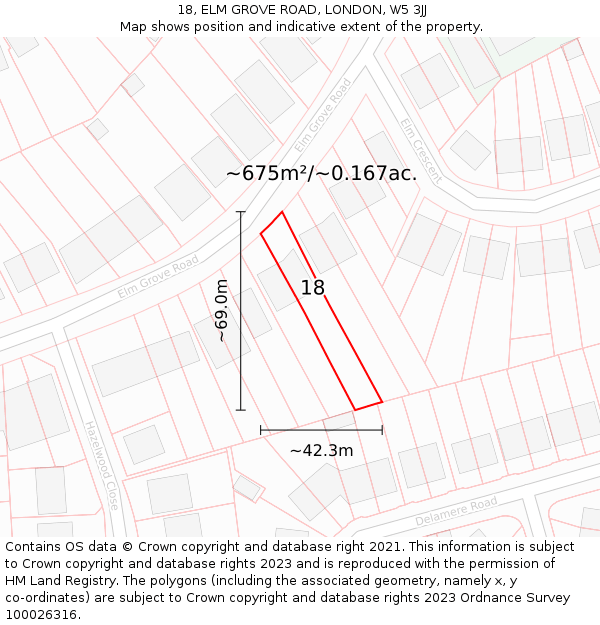 18, ELM GROVE ROAD, LONDON, W5 3JJ: Plot and title map