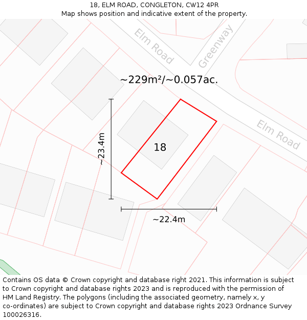 18, ELM ROAD, CONGLETON, CW12 4PR: Plot and title map