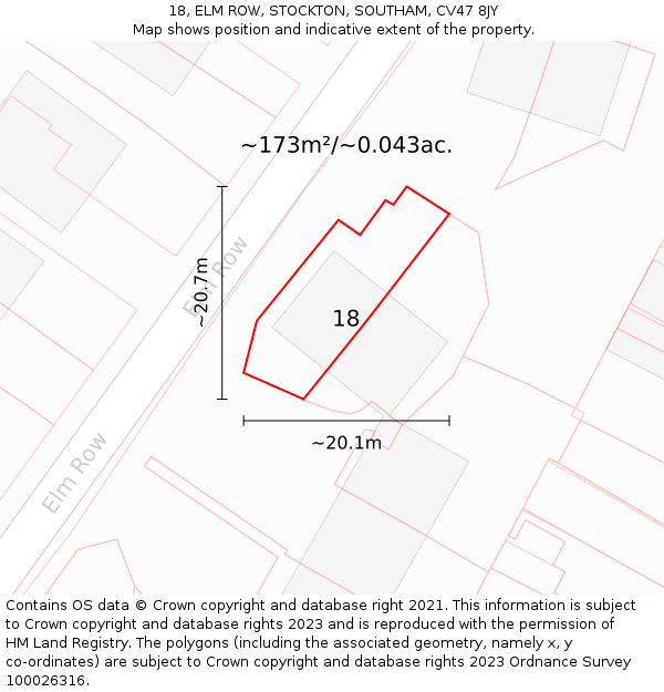 18, ELM ROW, STOCKTON, SOUTHAM, CV47 8JY: Plot and title map