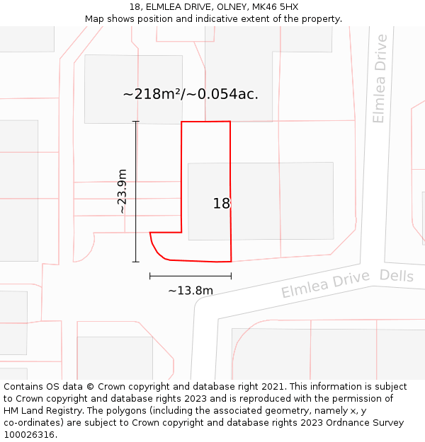 18, ELMLEA DRIVE, OLNEY, MK46 5HX: Plot and title map