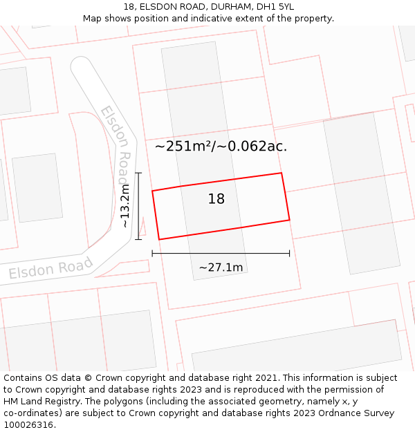 18, ELSDON ROAD, DURHAM, DH1 5YL: Plot and title map