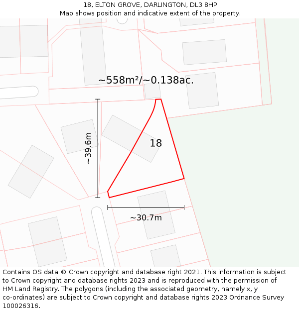 18, ELTON GROVE, DARLINGTON, DL3 8HP: Plot and title map