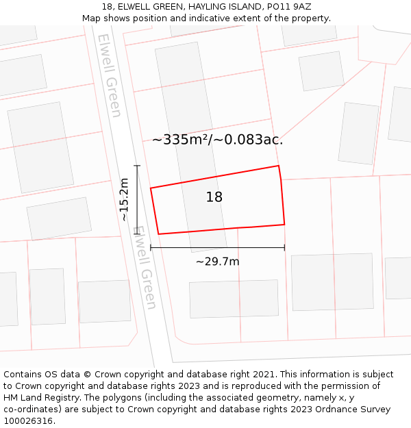 18, ELWELL GREEN, HAYLING ISLAND, PO11 9AZ: Plot and title map