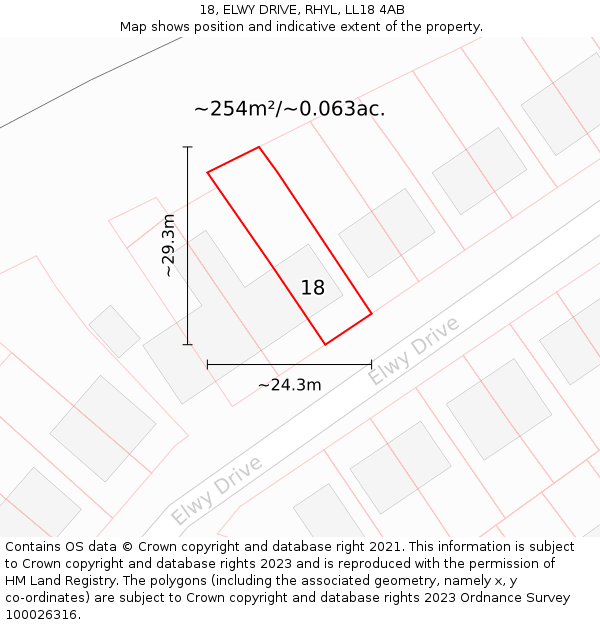 18, ELWY DRIVE, RHYL, LL18 4AB: Plot and title map