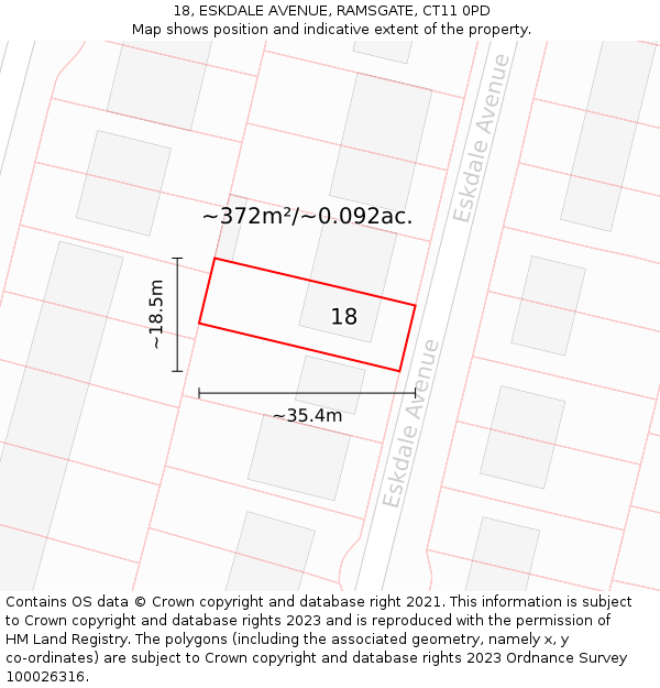 18, ESKDALE AVENUE, RAMSGATE, CT11 0PD: Plot and title map