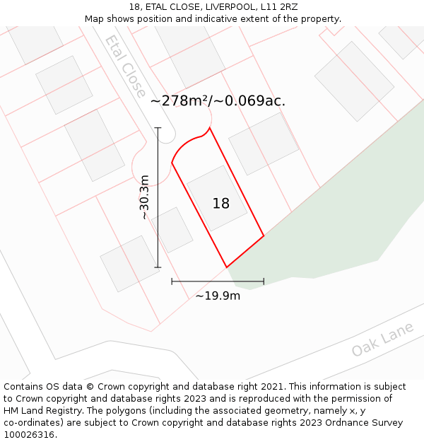 18, ETAL CLOSE, LIVERPOOL, L11 2RZ: Plot and title map