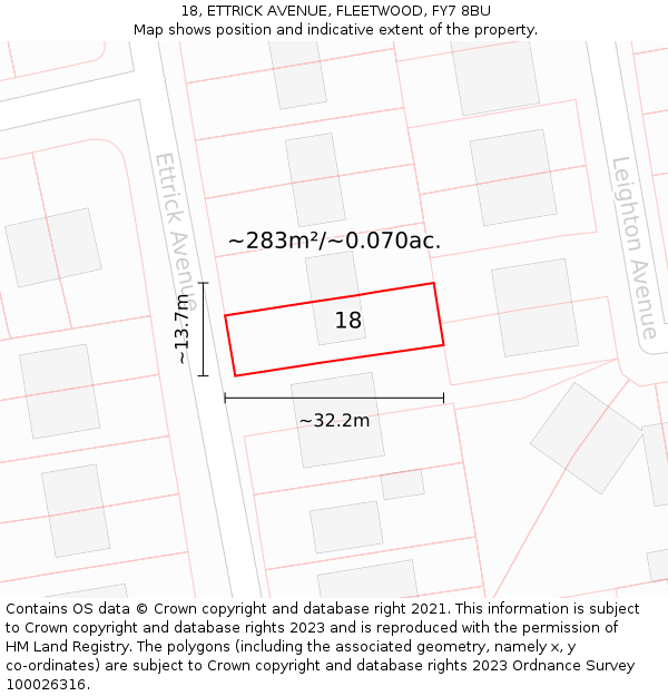 18, ETTRICK AVENUE, FLEETWOOD, FY7 8BU: Plot and title map