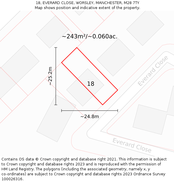 18, EVERARD CLOSE, WORSLEY, MANCHESTER, M28 7TY: Plot and title map