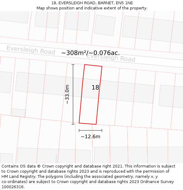 18, EVERSLEIGH ROAD, BARNET, EN5 1NE: Plot and title map