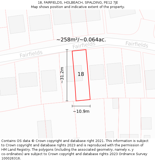 18, FAIRFIELDS, HOLBEACH, SPALDING, PE12 7JE: Plot and title map