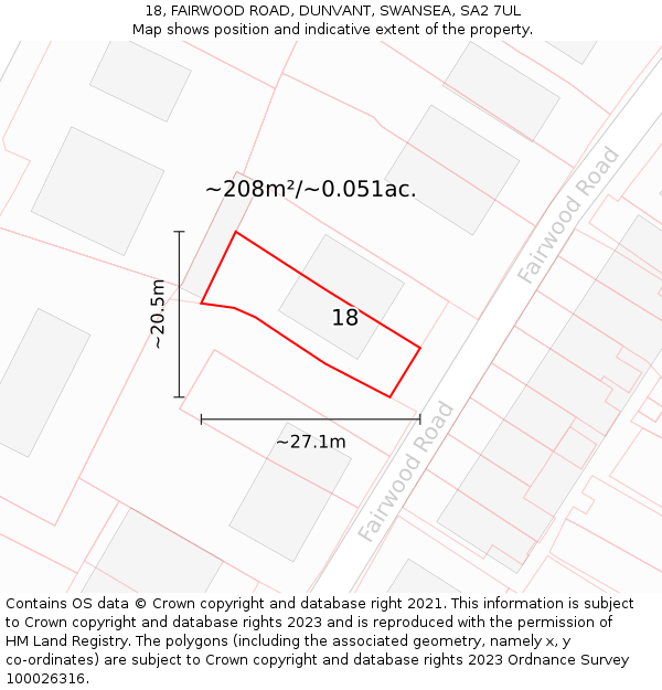 18, FAIRWOOD ROAD, DUNVANT, SWANSEA, SA2 7UL: Plot and title map