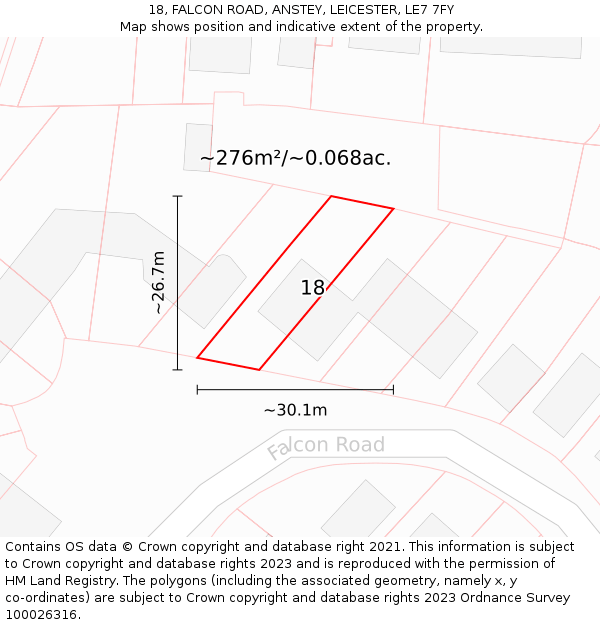 18, FALCON ROAD, ANSTEY, LEICESTER, LE7 7FY: Plot and title map