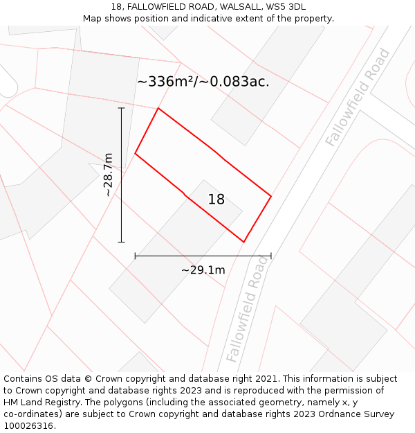 18, FALLOWFIELD ROAD, WALSALL, WS5 3DL: Plot and title map