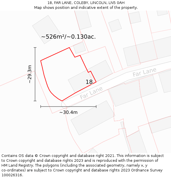 18, FAR LANE, COLEBY, LINCOLN, LN5 0AH: Plot and title map