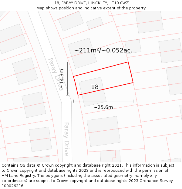 18, FARAY DRIVE, HINCKLEY, LE10 0WZ: Plot and title map