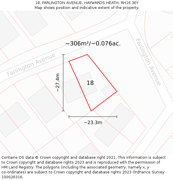 18, FARLINGTON AVENUE, HAYWARDS HEATH, RH16 3EY: Plot and title map