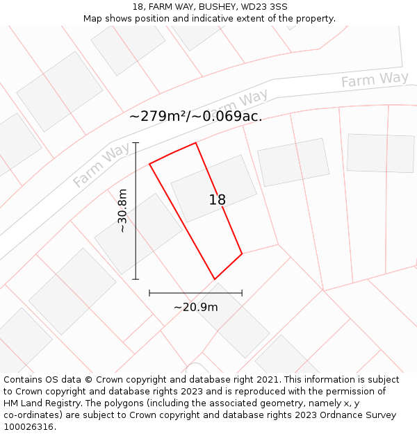 18, FARM WAY, BUSHEY, WD23 3SS: Plot and title map