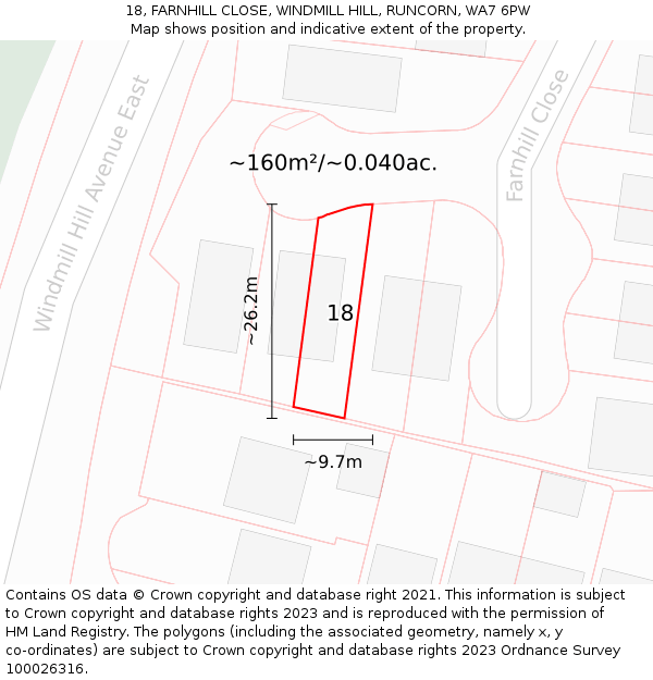 18, FARNHILL CLOSE, WINDMILL HILL, RUNCORN, WA7 6PW: Plot and title map