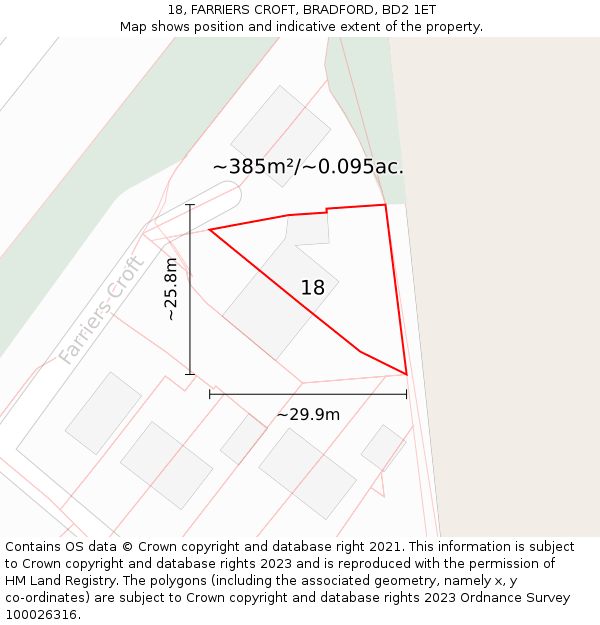 18, FARRIERS CROFT, BRADFORD, BD2 1ET: Plot and title map