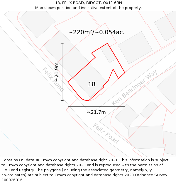 18, FELIX ROAD, DIDCOT, OX11 6BN: Plot and title map