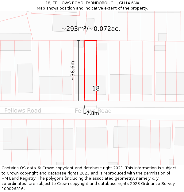 18, FELLOWS ROAD, FARNBOROUGH, GU14 6NX: Plot and title map