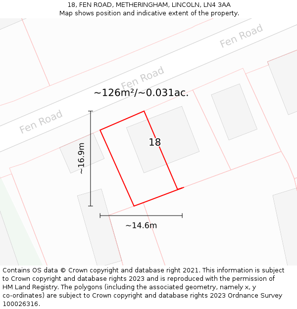 18, FEN ROAD, METHERINGHAM, LINCOLN, LN4 3AA: Plot and title map