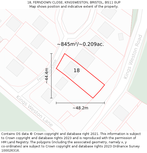 18, FERNDOWN CLOSE, KINGSWESTON, BRISTOL, BS11 0UP: Plot and title map